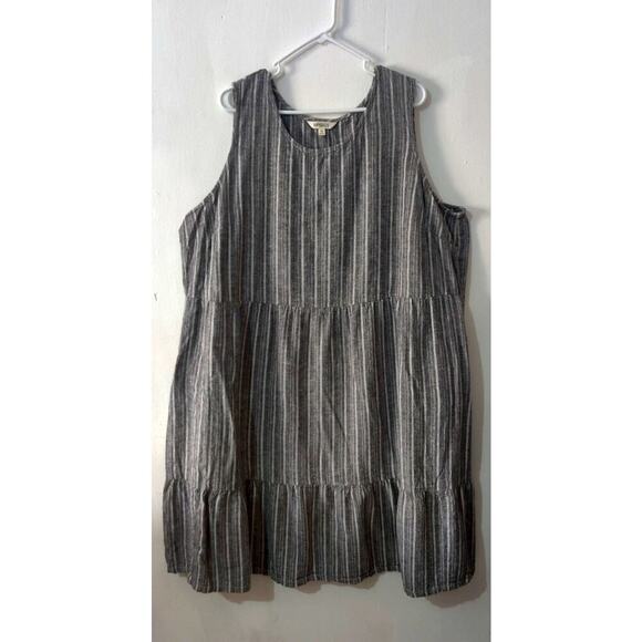 Briggs Linen Blend Tiered Dress Size 3X Striped Sleeveless Pockets Black White - Picture 2 of 5